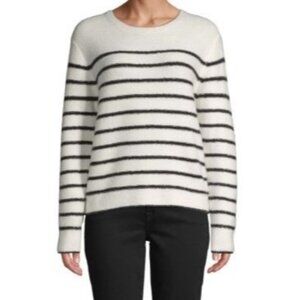 John + Jenn Womens Striped Long Sleeve Sweater Size XS XSmall Crew Neck White/Bl